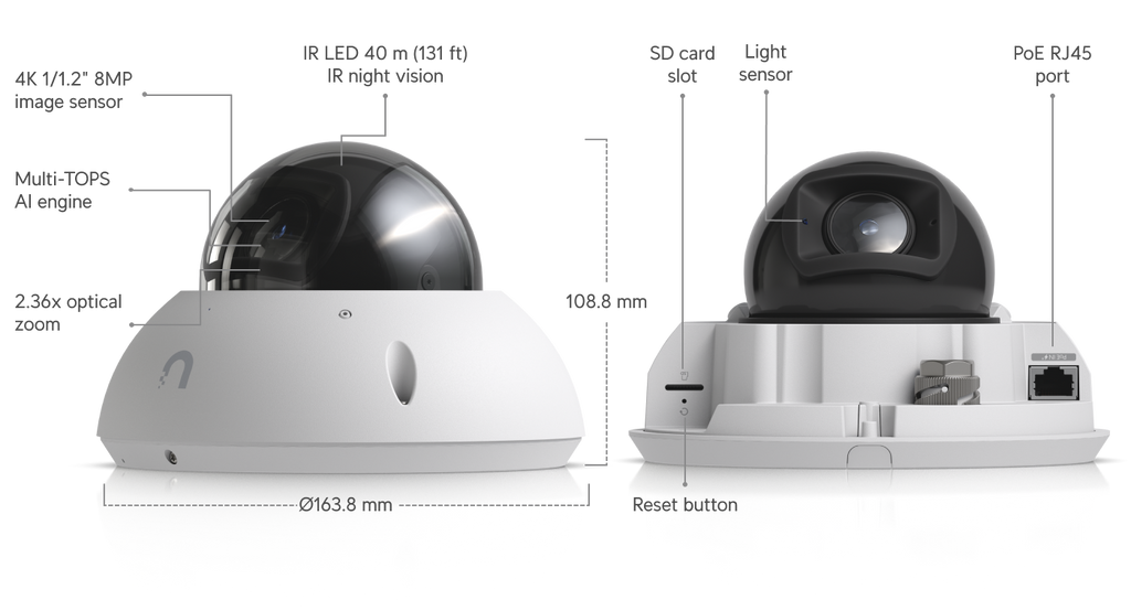 Ubiquiti UVC-G6-PRO-DOME | G6 Pro Dome Camera | 4K | IP66 | 2.36x… – White