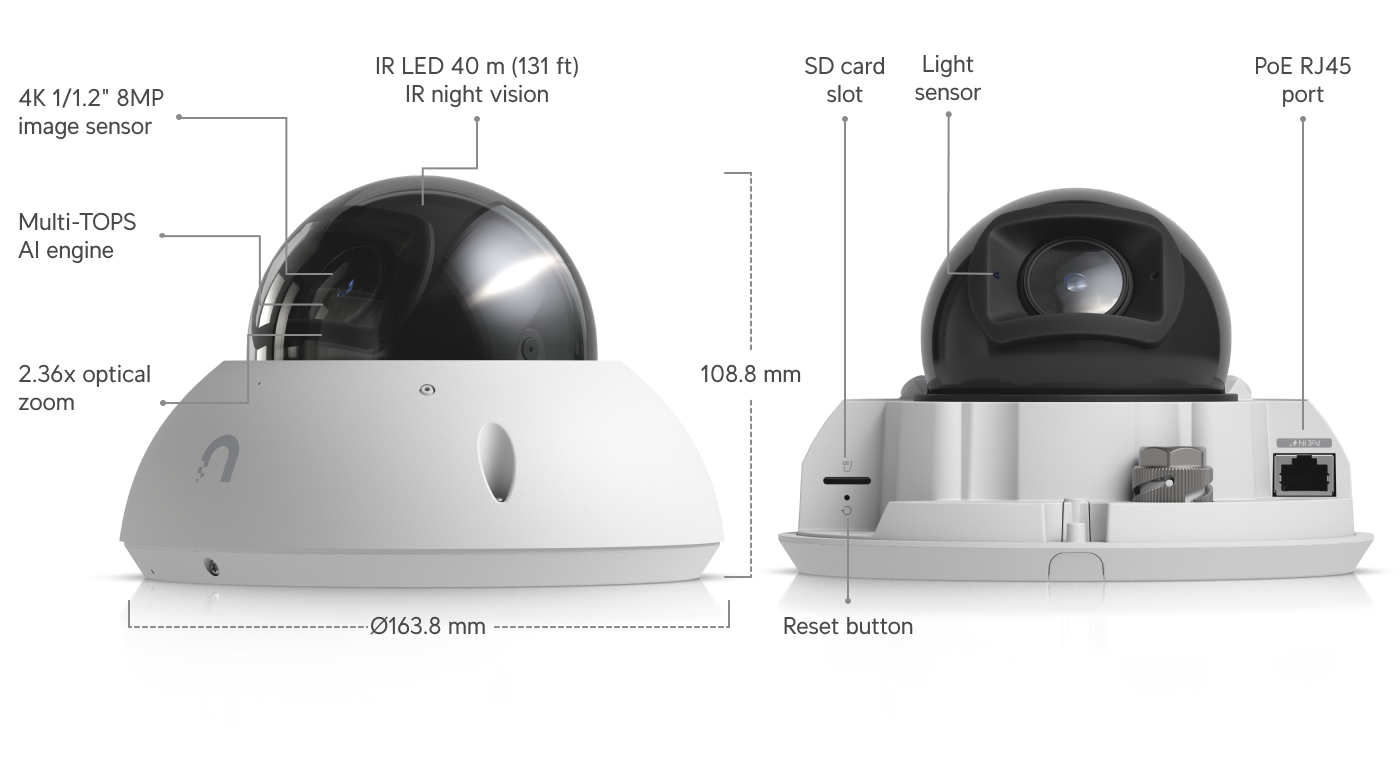 Ubiquiti UVC-G6-PRO-DOME | G6 Pro Dome Camera | 4K | IP66 | 2.36x… – White
