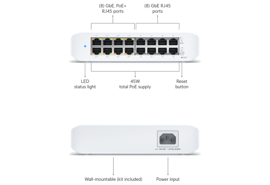 Ubiquiti USW-LITE-16-POE | UniFi Lite 16 PoE Switch | 16 Gbps Switch – Default Title