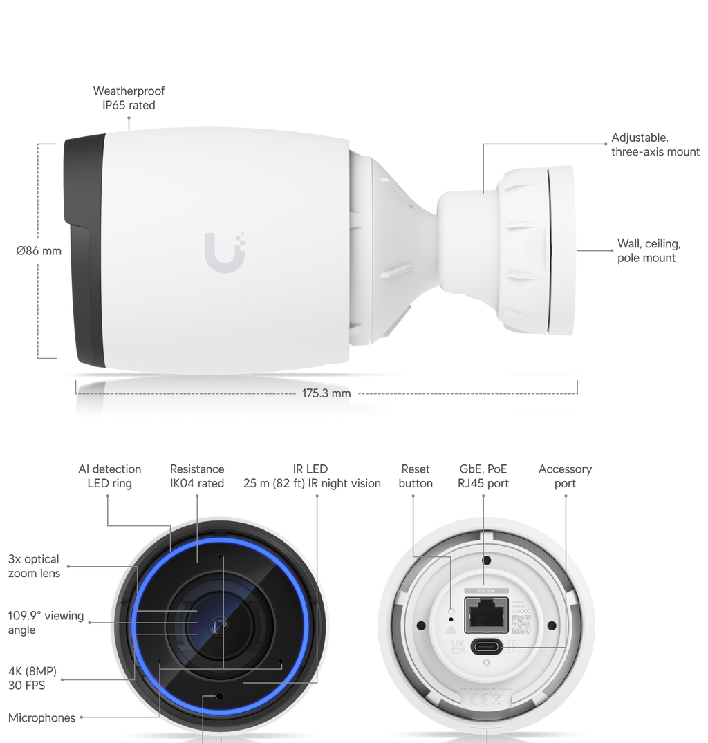 Ubiquiti UVC-AI-PRO | AI Pro Camera | 4K | IP65 | 3x Optical – White