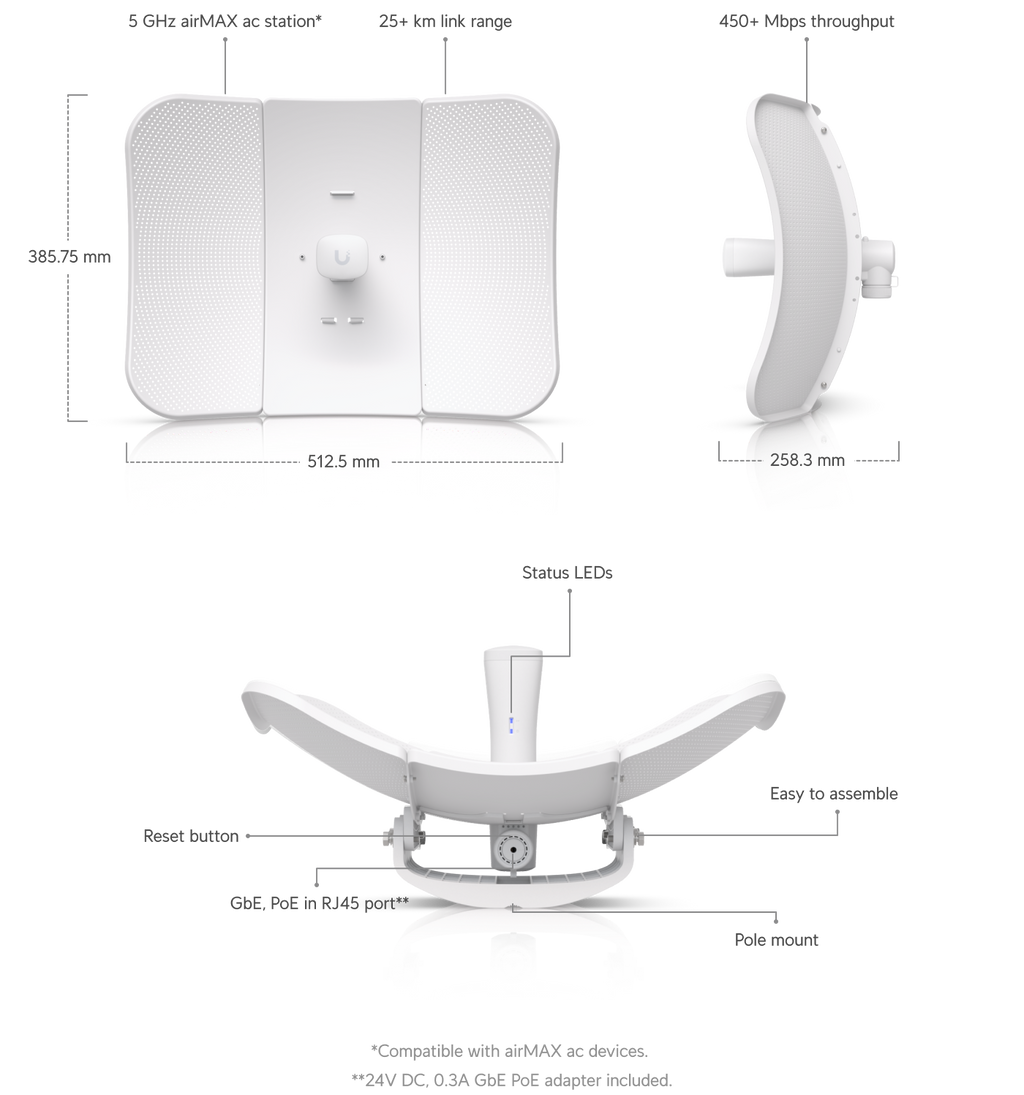Ubiquiti LBE-5AC-LR | airMAX LiteBeam 5AC Long‑Range – Default Title