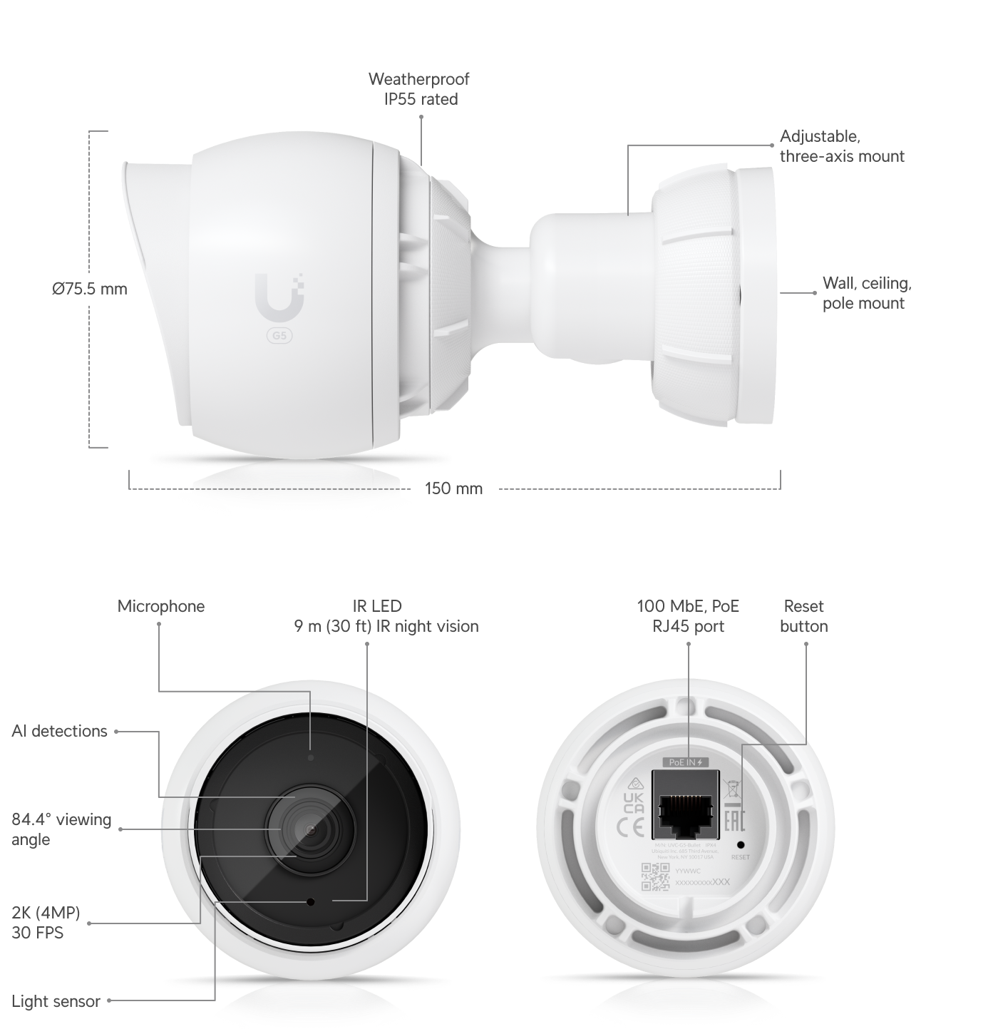 Ubiquiti UVC-G5-BULLET | G5 Bullet Camera | 2K | IP55 | PoE – Default Title