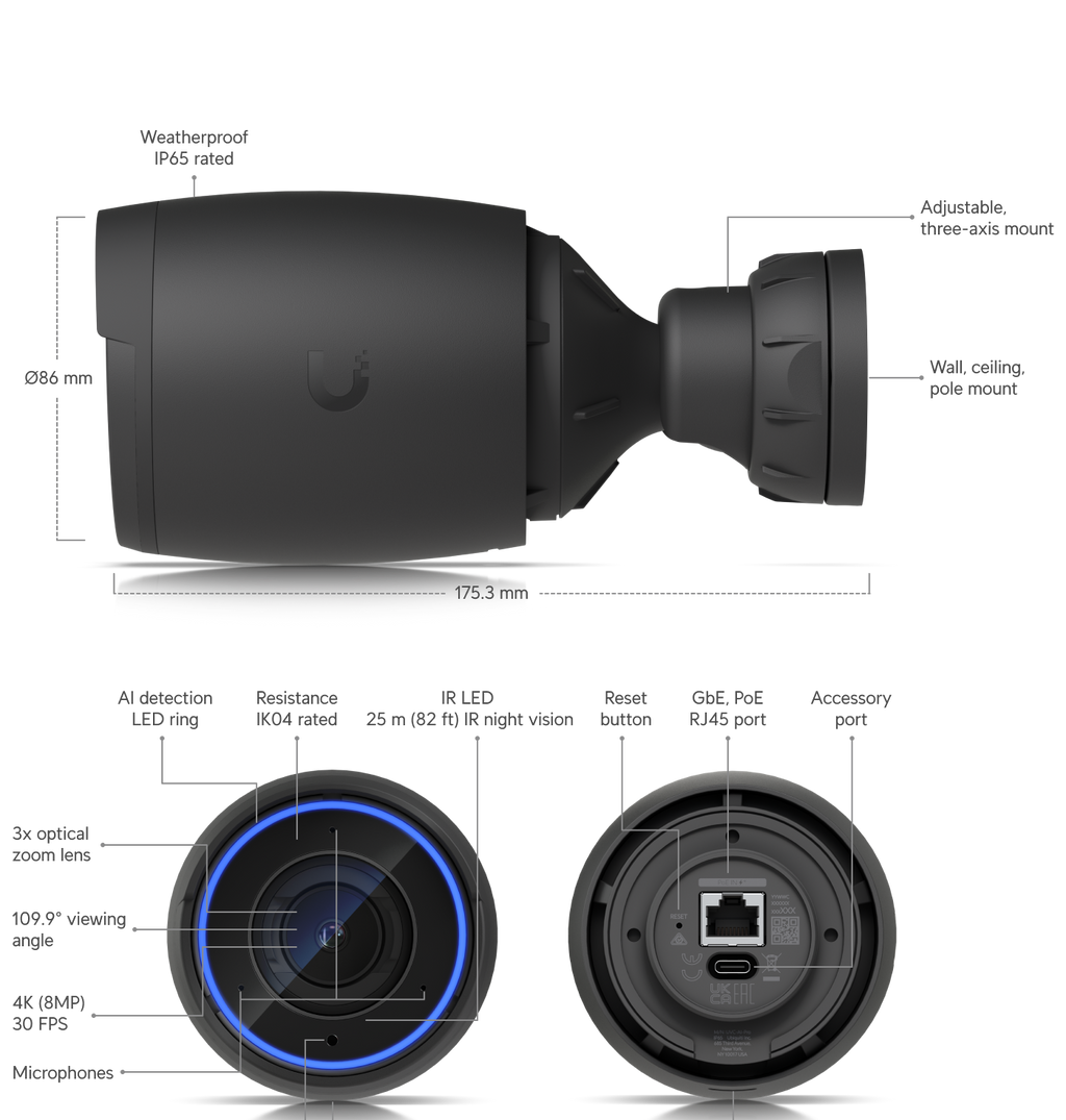 Ubiquiti UVC-AI-PRO | AI Pro Camera | 4K | IP65 | 3x Optical – White