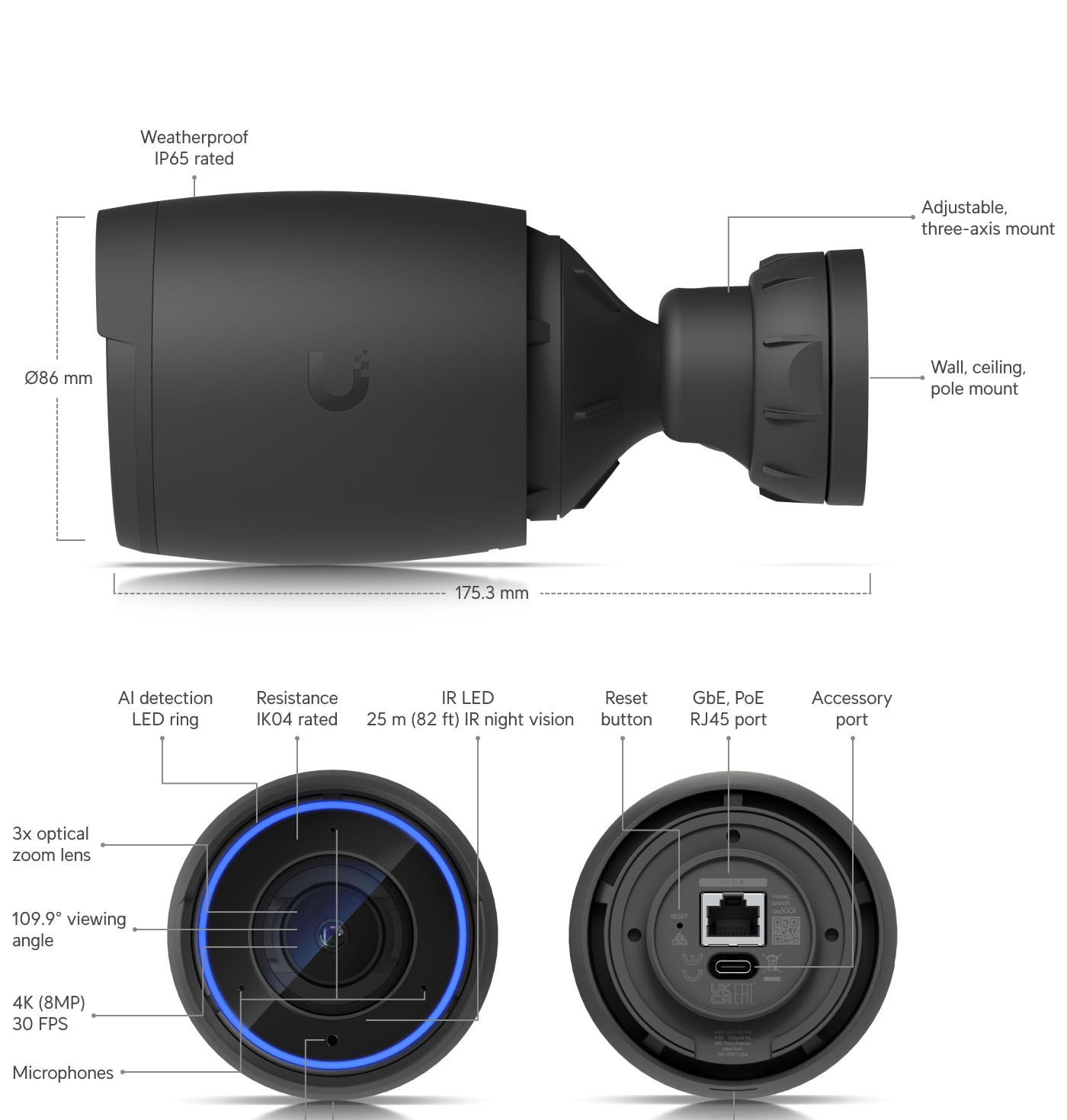 Ubiquiti UVC-AI-PRO | AI Pro Camera | 4K | IP65 | 3x Optical – White
