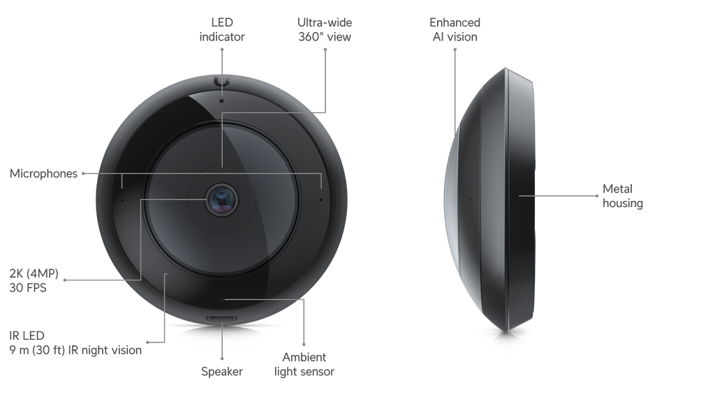 Ubiquiti UVC-AI-360 | AI 360 Camera | 2K | IPX4 (While Covered) | PoE – White