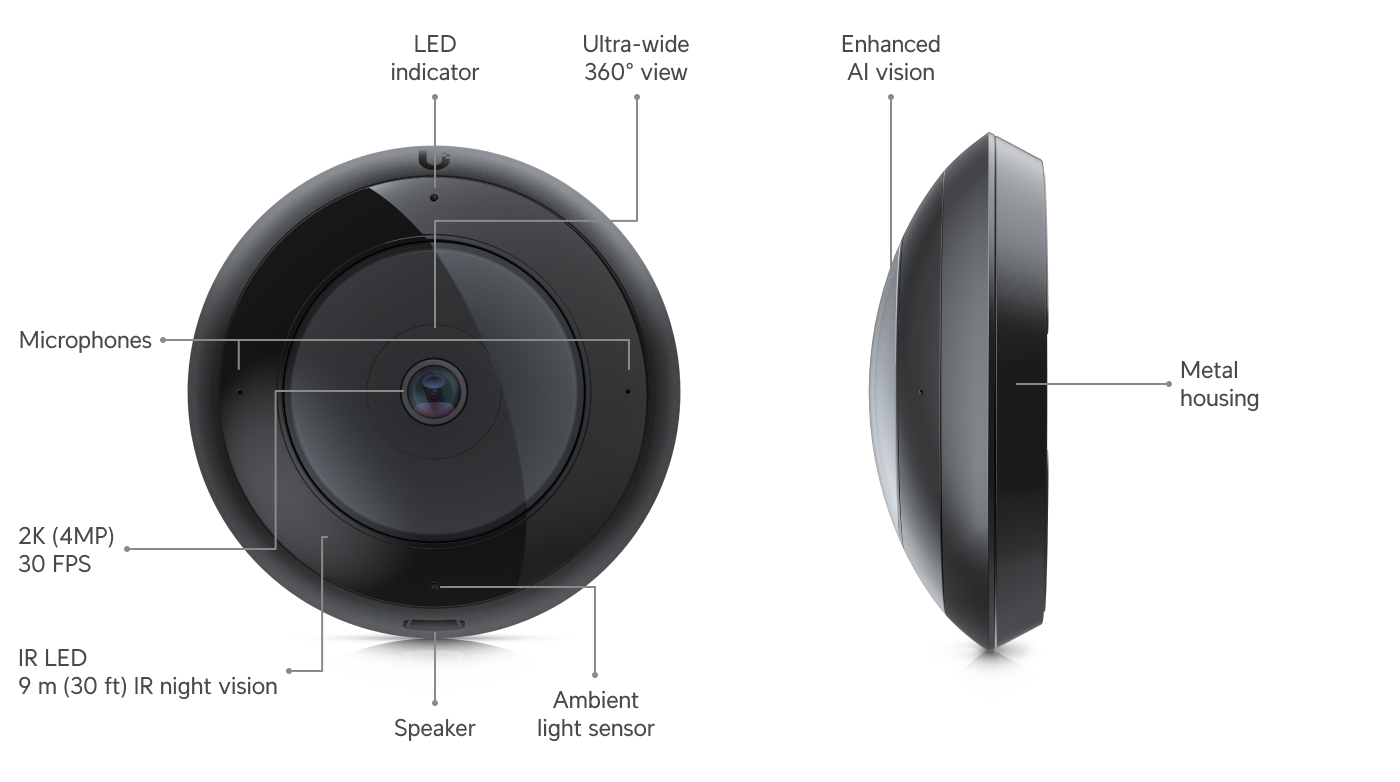 Ubiquiti UVC-AI-360 | AI 360 Camera | 2K | IPX4 (While Covered) | PoE – White