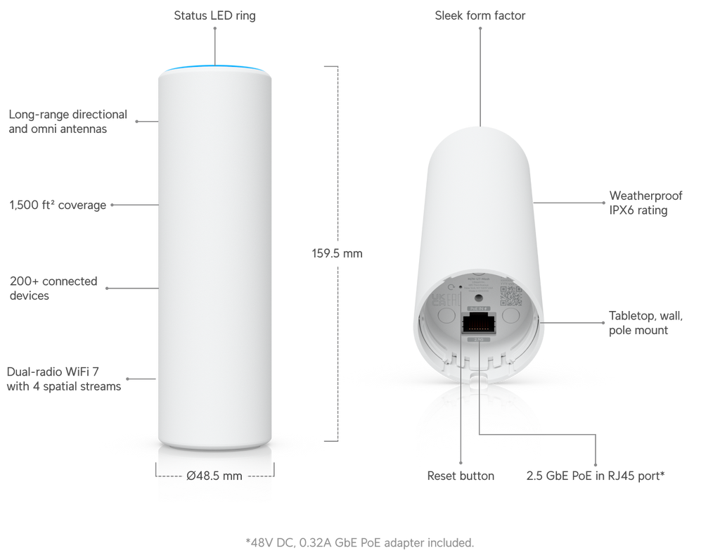 Ubiquiti U7-MESH | UniFi U7 Mesh | WiFi 7 | 2.5 GbE | PoE – Default Title