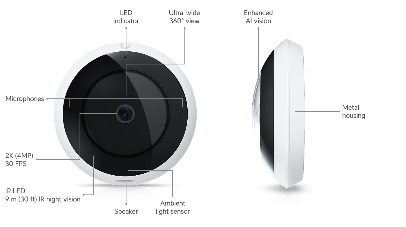 Ubiquiti UVC-AI-360 | AI 360 Camera | 2K | IPX4 (While Covered) | PoE – White