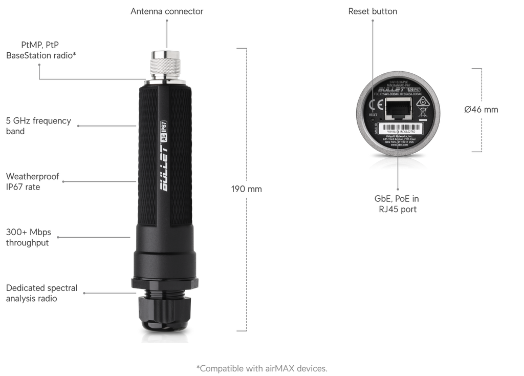 Ubiquiti BULLETAC-IP67 | airMAX Bullet AC IP67 – Default Title