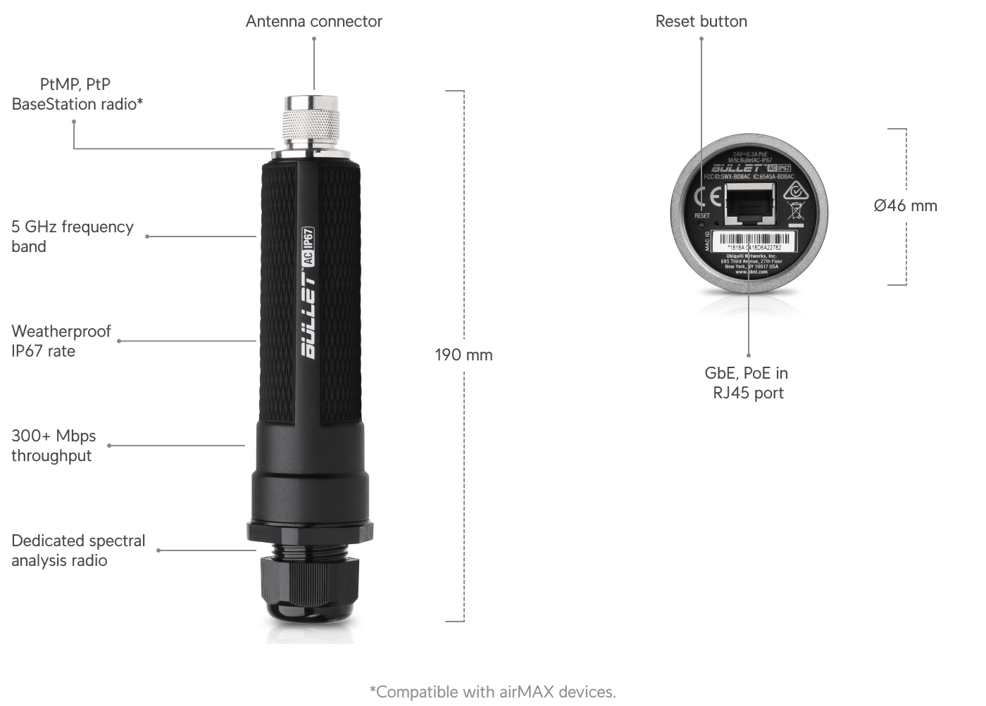 Ubiquiti BULLETAC-IP67 | airMAX Bullet AC IP67 – Default Title