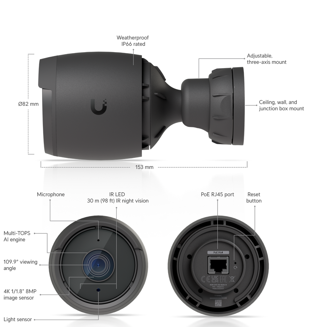 Ubiquiti UVC-G6-BULLET | G6 Bullet Camera | 4K | IP66 | PoE – White