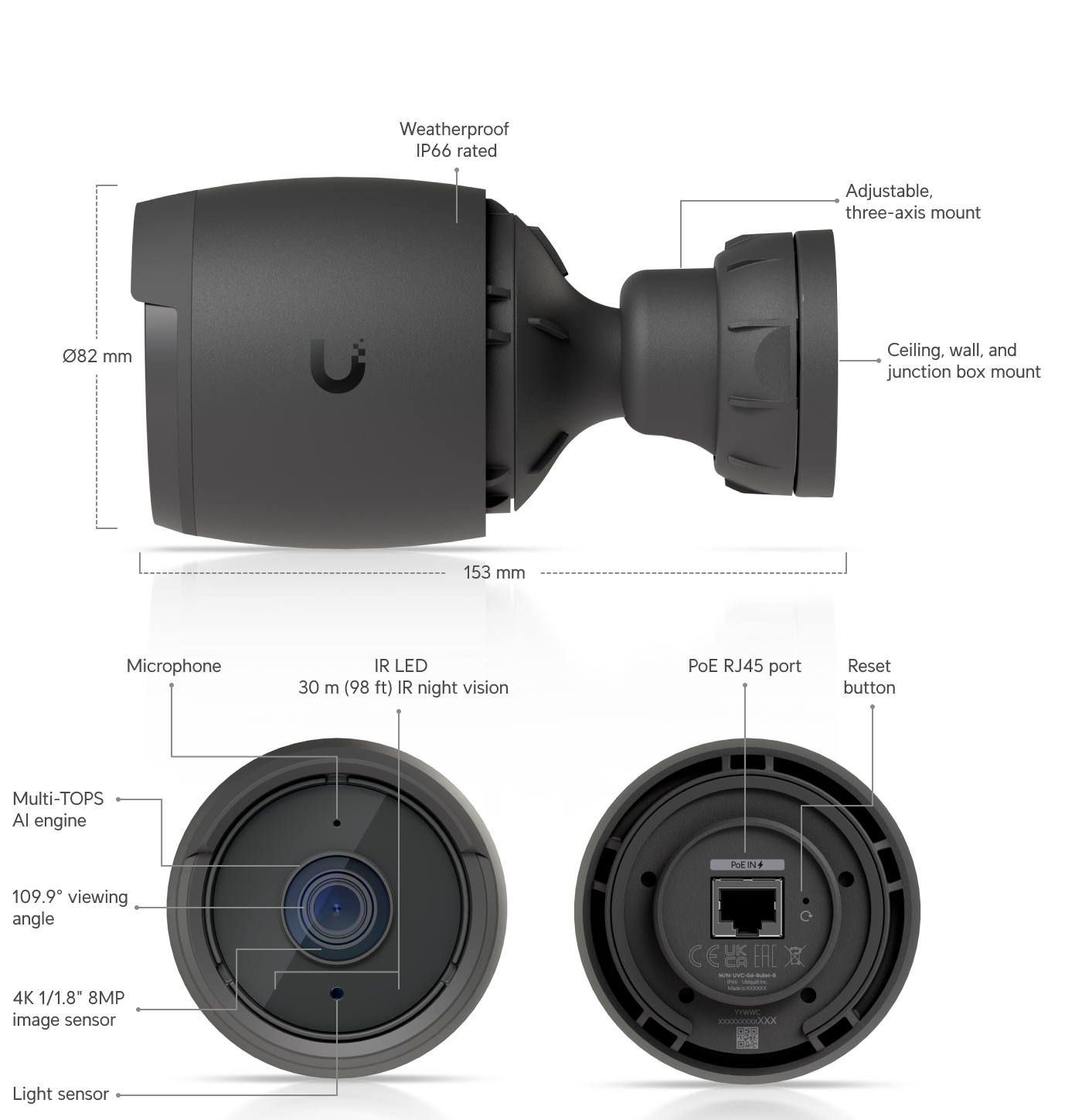 Ubiquiti UVC-G6-BULLET | G6 Bullet Camera | 4K | IP66 | PoE – White
