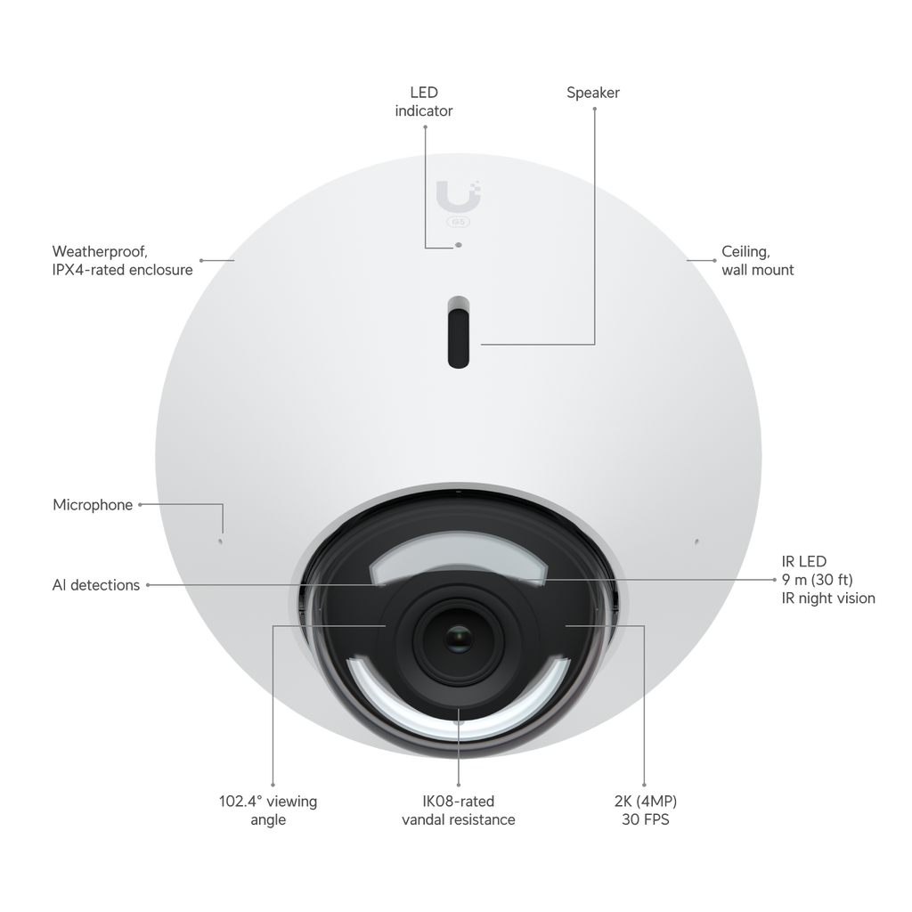 Ubiquiti UVC-G5-DOME | G5 Dome Camera | 2K | IPX4 (While Covered)… – Default Title
