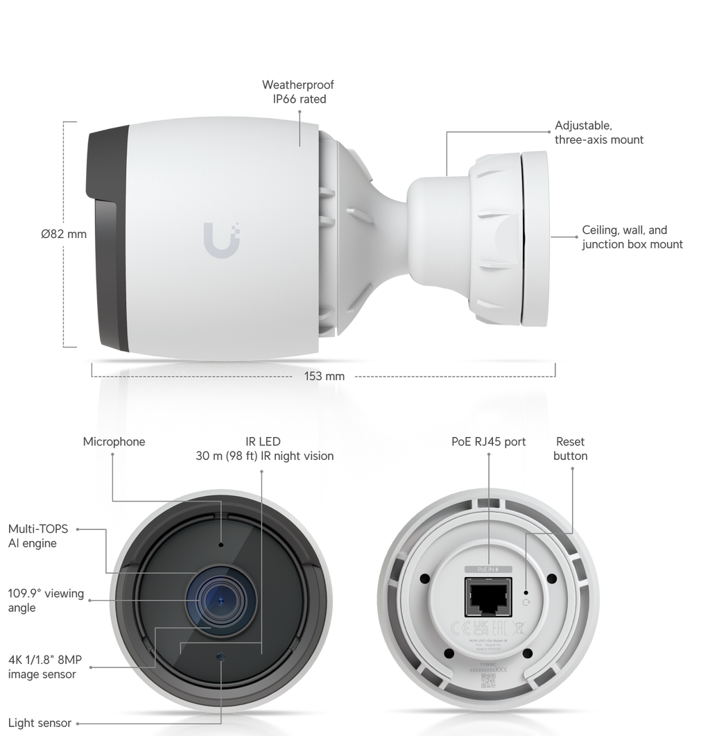 Ubiquiti UVC-G6-BULLET | G6 Bullet Camera | 4K | IP66 | PoE – White