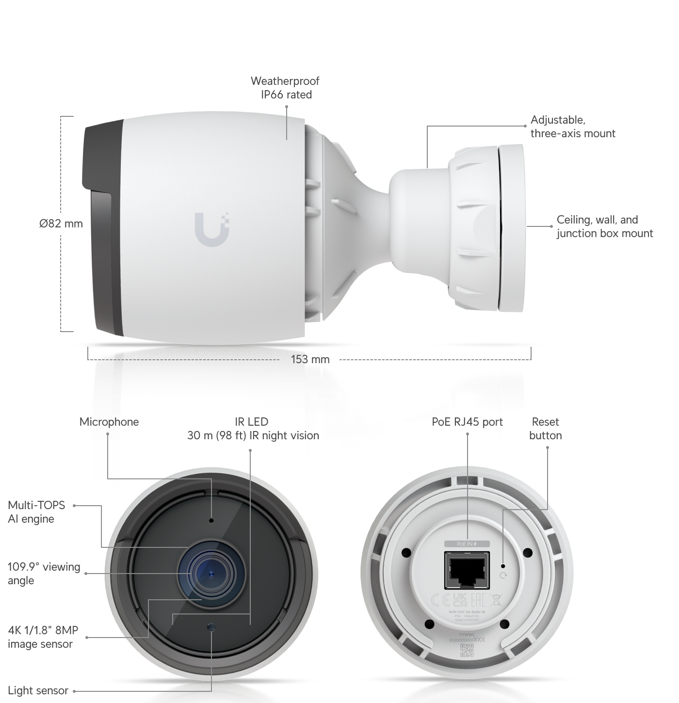Ubiquiti UVC-G6-BULLET | G6 Bullet Camera | 4K | IP66 | PoE – White