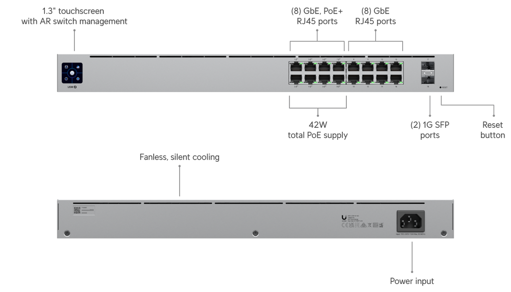 Ubiquiti USW-16-POE | UniFi Switch 16 PoE | 18 Gbps Switch – Default Title