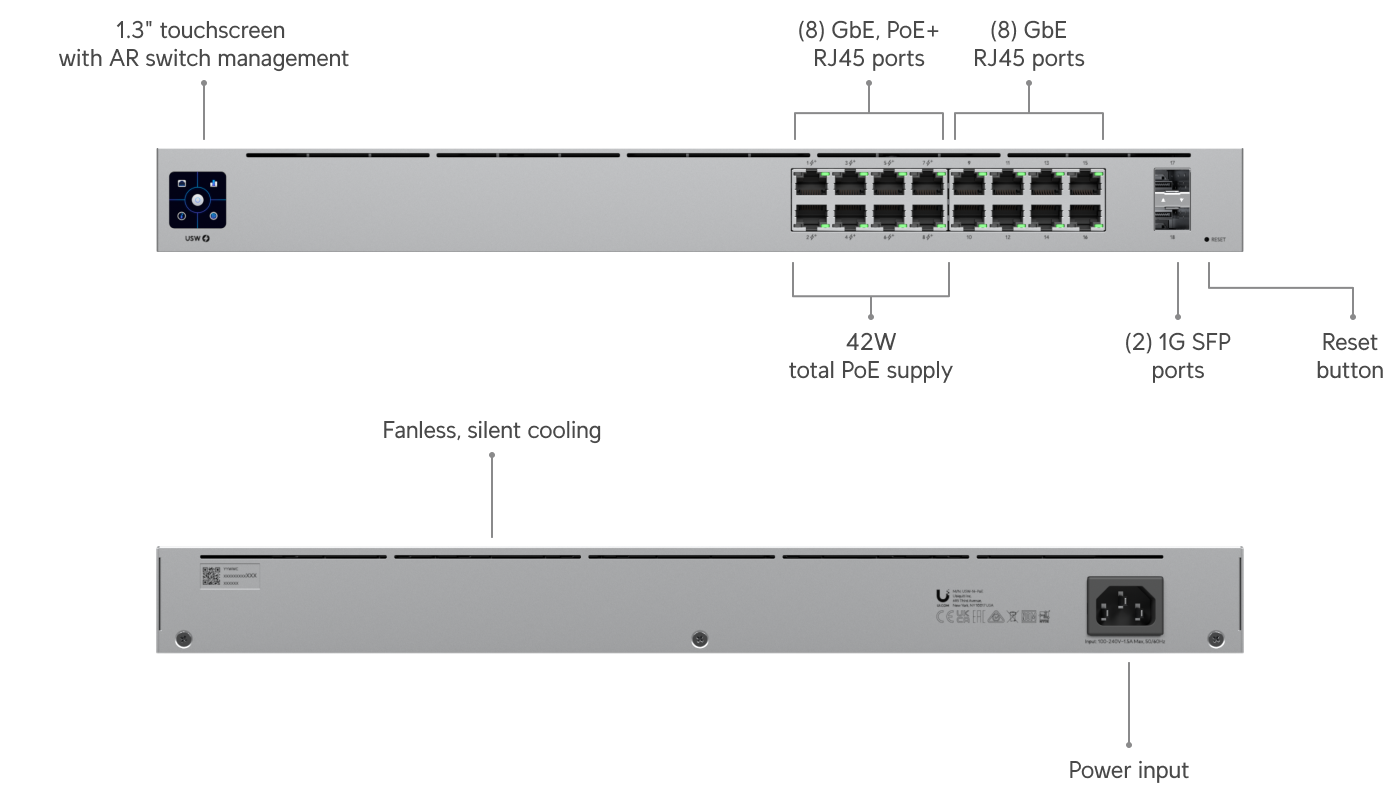 Ubiquiti USW-16-POE | UniFi Switch 16 PoE | 18 Gbps Switch – Default Title