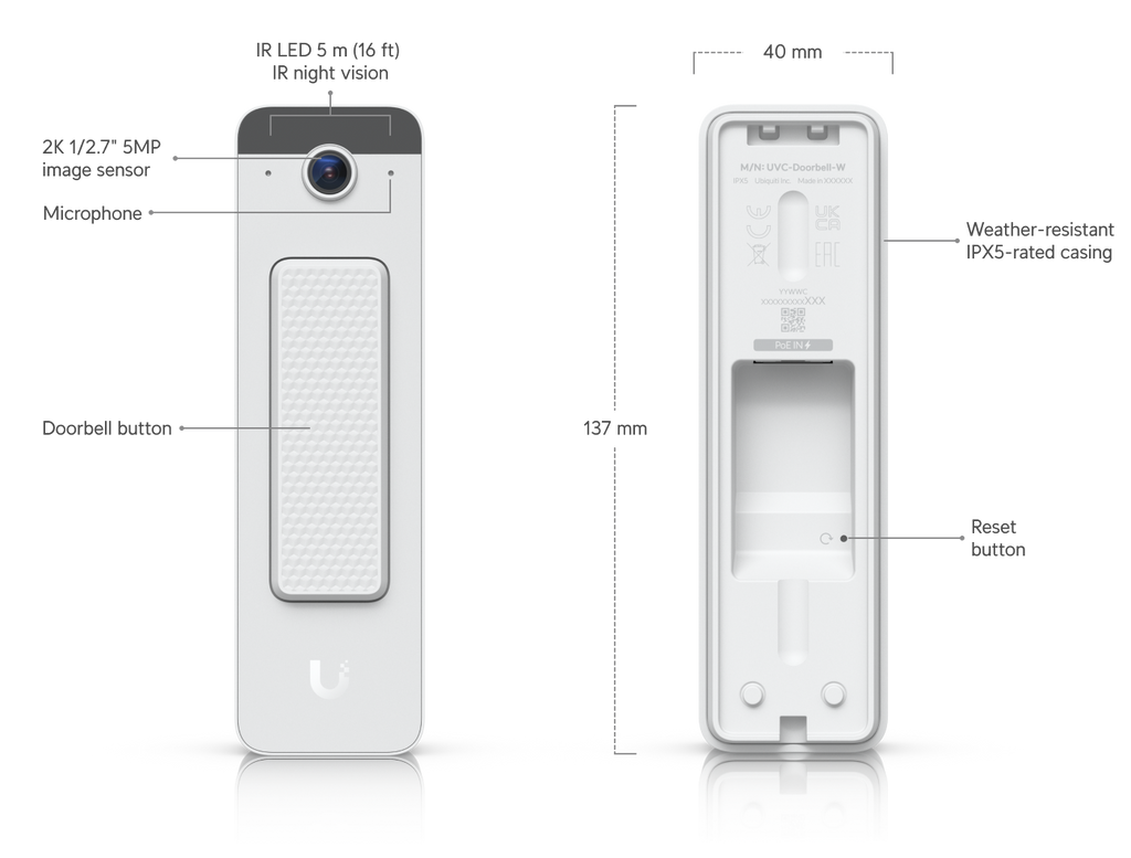 Ubiquiti UVC-DOORBELL-LITE | Doorbell Lite | 5MP | IPX5 | PoE – White